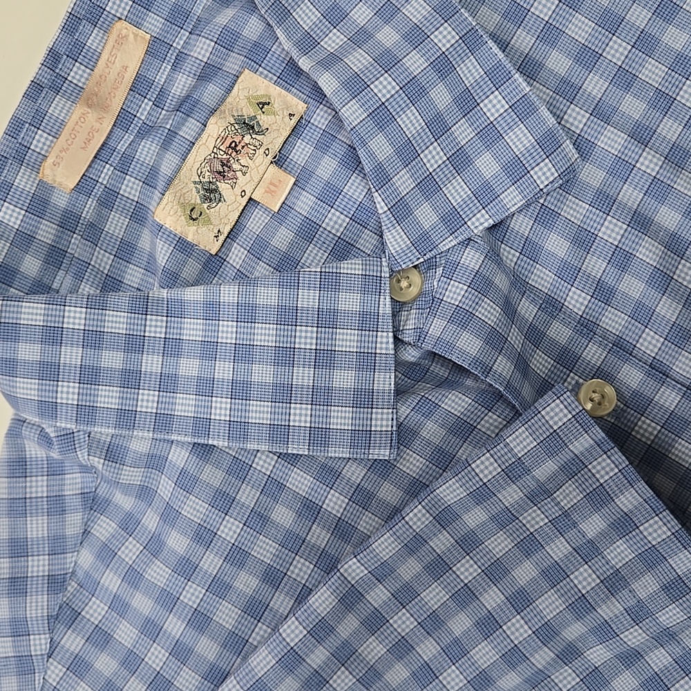 Campia Moda Men's‎ XL Blue Gingham Short Sleeve Button-Down Comfort Fit